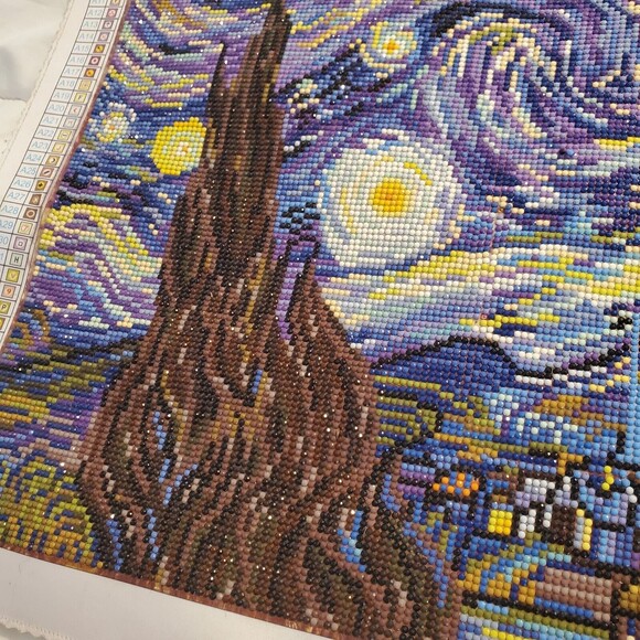 Diamond Art Painting Finished Completed 20"x20" Van Gogh Starry Night Hanging - Picture 10 of 12